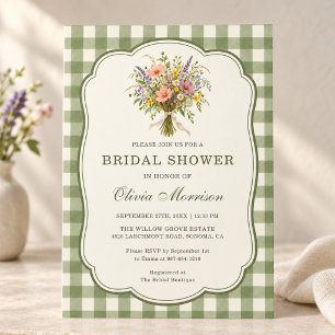 Boho Wildflower Gingham Bridal Shower Invitation