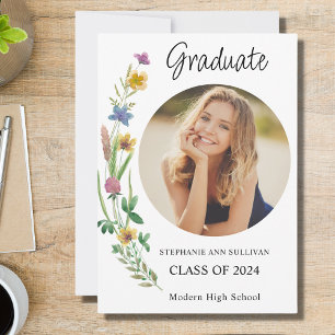Boho Wildflower Girl Photo High School Graduation Announcement