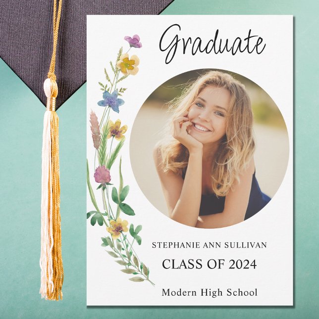 Boho Wildflower Girl Photo High School Graduation Announcement (Creator Uploaded)