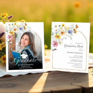 Boho Wildflower Graduation Party Photo Invitation