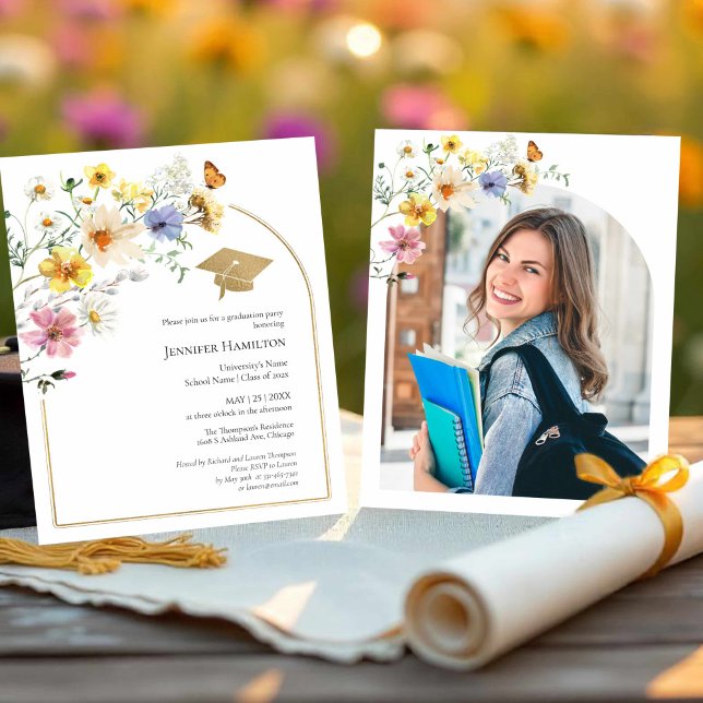 Boho Wildflower Graduation Party Photo Invitation (Creator Uploaded)