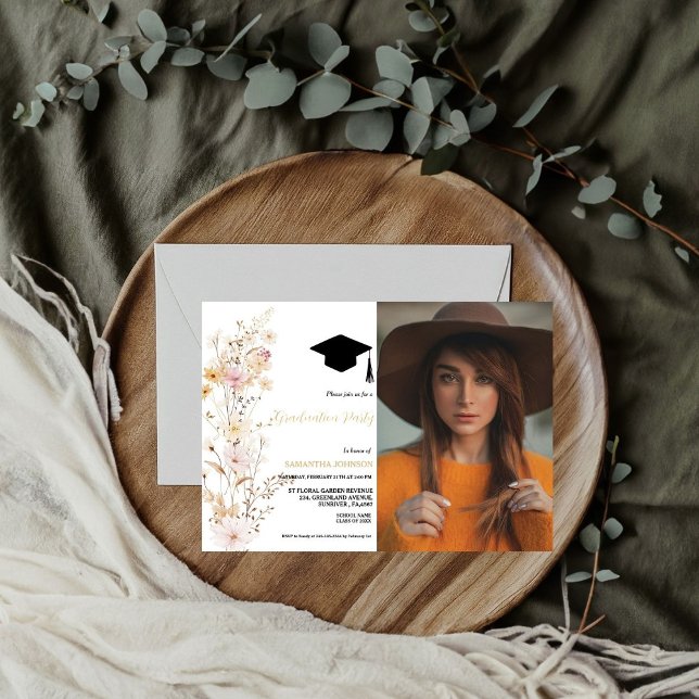 Boho Wildflower Grass  Girl Graduation party Invitation (Creator Uploaded)