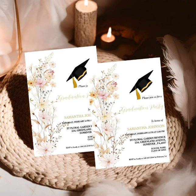 Boho Wildflower Grass  Girl Graduation party Invitation (Creator Uploaded)