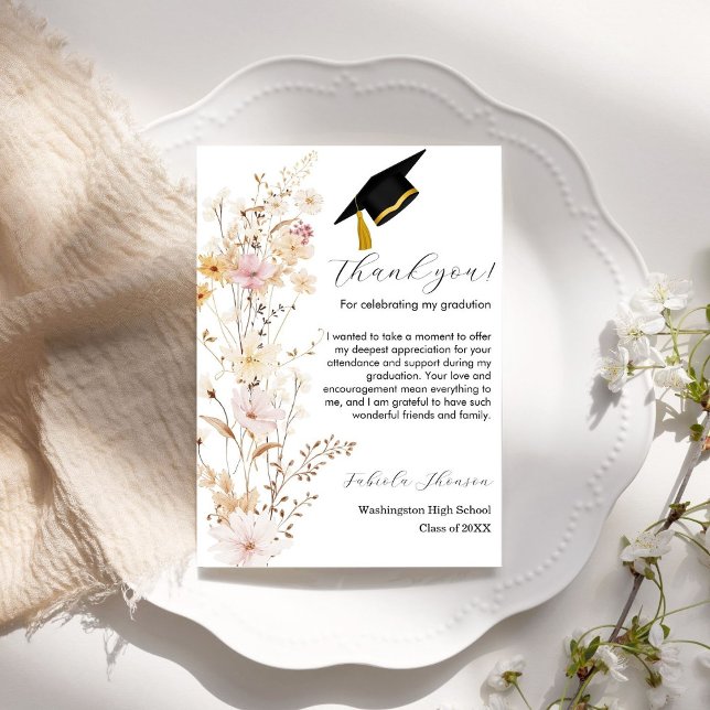 Boho Wildflower Grass Graduation Thank You Card (Creator Uploaded)