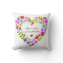 Boho Wildflower Heart Customisable Throw Pillow