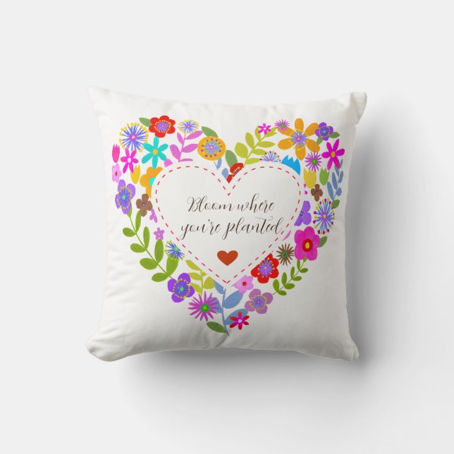 Boho Wildflower Heart Customisable Throw Pillow (Front)
