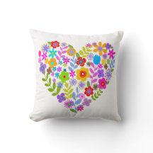 Boho Wildflower Heart Throw Pillow