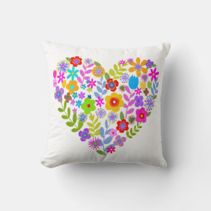 Boho Wildflower Heart Throw Pillow