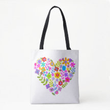 Boho Wildflower Heart Tote Bag