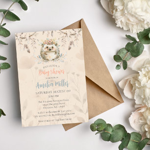 Boho Wildflower Hedgehog Baby Shower Invitation