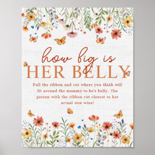Boho Wildflower How Big Her Belly Baby Shower Game Poster