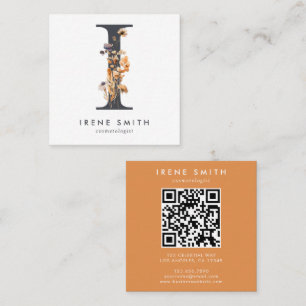 Boho Wildflower Initial I QR Code Square Business Card