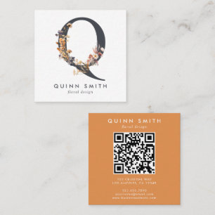 Boho Wildflower Initial Q QR Code Square Business Card