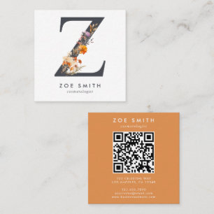 Boho Wildflower Initial Z QR Code Square Business Card