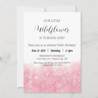 Boho Wildflower Kids Birthday Invite Watercolor