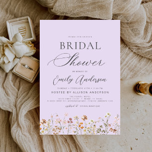 Boho Wildflower Lavender Purple Bridal Shower  Invitation