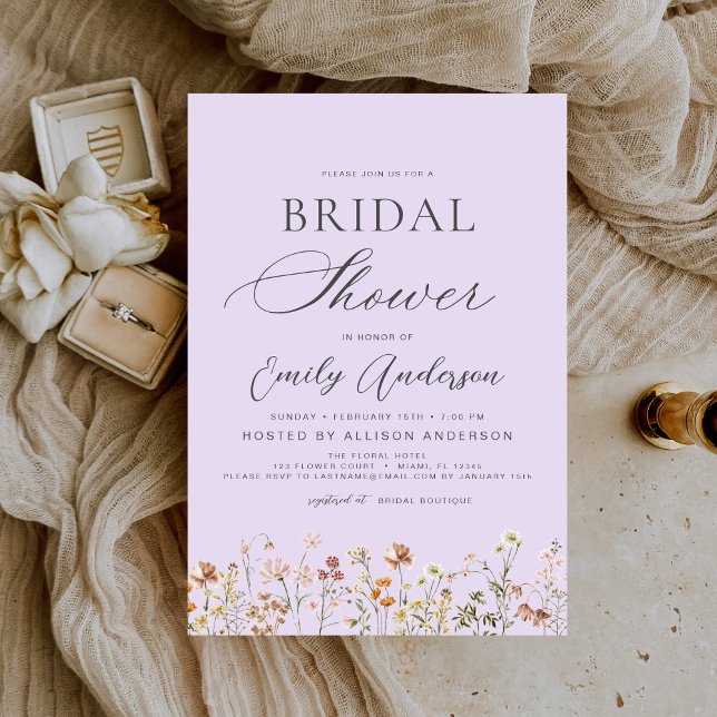 Boho Wildflower Lavender Purple Bridal Shower  Invitation (Creator Uploaded)