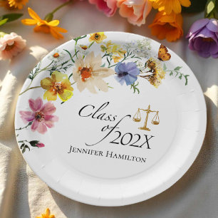 Boho Wildflower Law School   Class of Graduation Paper Plate