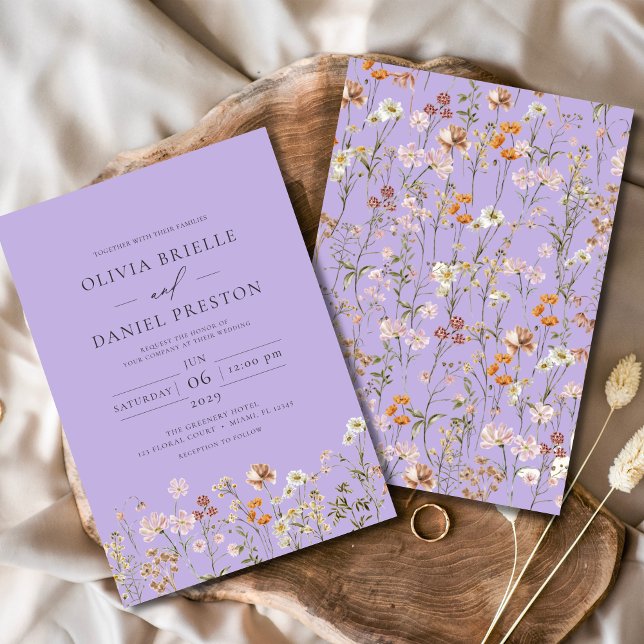Boho Wildflower Lilac Purple Garden Wedding Invitation (Creator Uploaded)