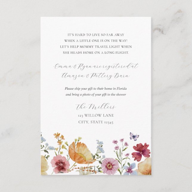 Boho Wildflower Long Distance Gift Request Enclosure Card (Front)