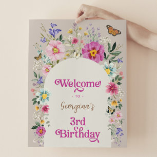 Boho Wildflower Meadow 3rd Birthday Welcome Poster