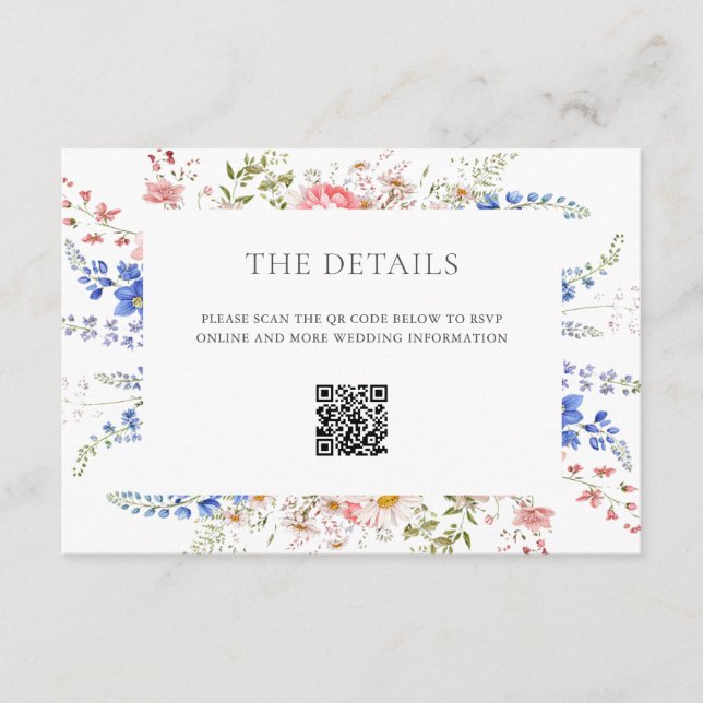 Boho Wildflower Minimalist Floral Wedding Enclosure Card (Front)