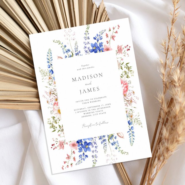 Boho Wildflower Minimalist Floral Wedding Invitation (Creator Uploaded)