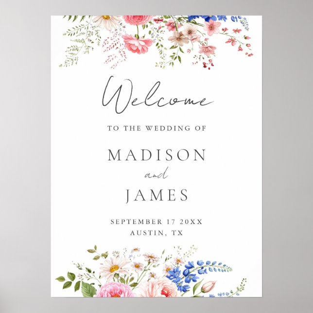 Boho Wildflower Minimalist Floral Welcome Wedding Poster (Front)