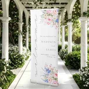 Boho Wildflower Minimalist Floral Welcome Wedding Retractable Banner