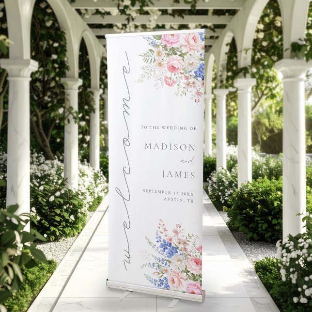 Boho Wildflower Minimalist Floral Welcome Wedding Retractable Banner (Creator Uploaded)