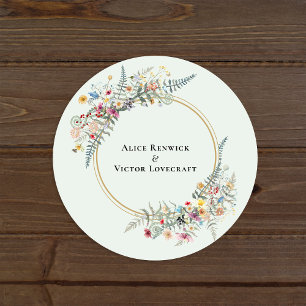 Boho Wildflower Mint Green Wedding Envelope Seals
