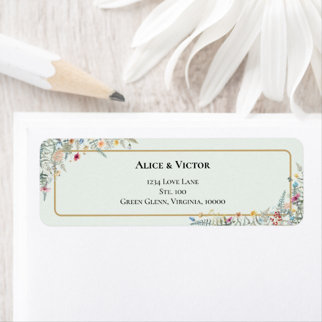 Boho Wildflower Mint Green Wedding Return Address (Insitu)