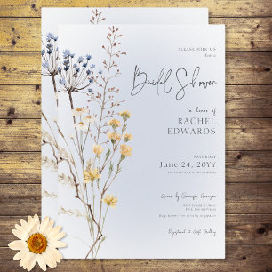 Boho Wildflower Modern Blue Bridal Shower Invitation