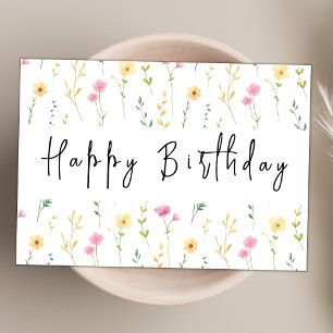Boho Wildflower Modern Watercolor Happy Birthday Card