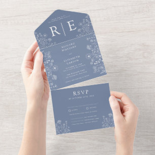 Boho Wildflower Modern Watercolor Wedding All In One Invitation