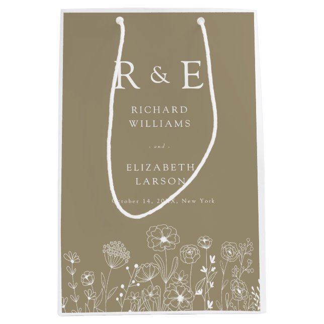 Boho Wildflower Modern Watercolor Wedding Medium Gift Bag (Front)