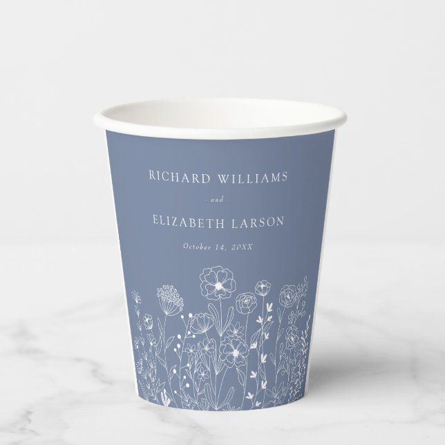 Boho Wildflower Modern Watercolor Wedding Paper Cups (Front)