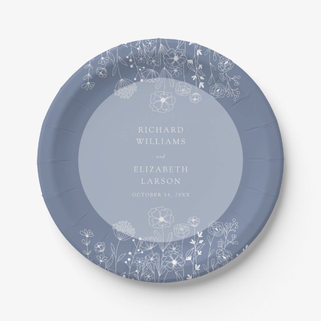 Boho Wildflower Modern Watercolor Wedding Paper Plate (Front)