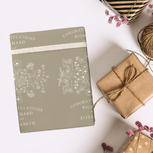 Boho Wildflower Modern Watercolor Wedding Wrapping Paper