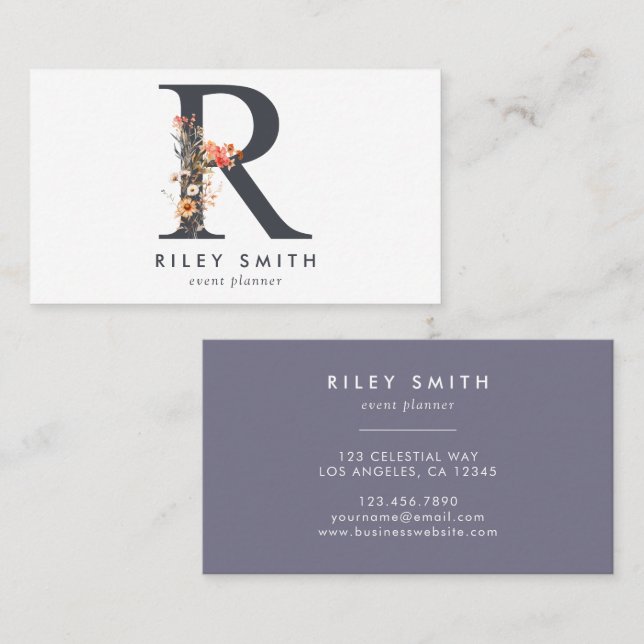 Boho Wildflower Monogram Initial R Business Card (Front/Back)