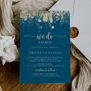 Boho Wildflower Navy Blue We Do Again Vow Renewal  Invitation