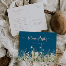 Boho Wildflower Navy Menu Choice RSVP 