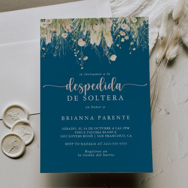 Boho Wildflower Navy Spanish Bridal Shower  Invitation (Creator Uploaded)