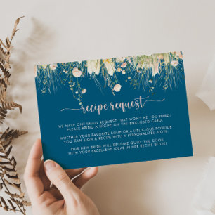Boho Wildflower Navy Wedding Recipe Request  Enclosure Card
