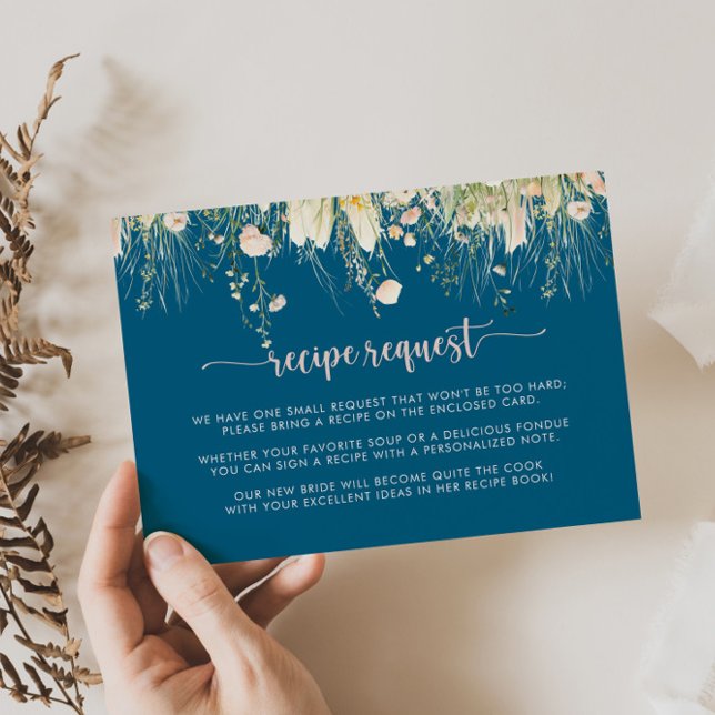 Boho Wildflower Navy Wedding Recipe Request  Enclosure Card (Creator Uploaded)