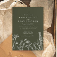 Boho Wildflower Olive Green Wedding Invitation