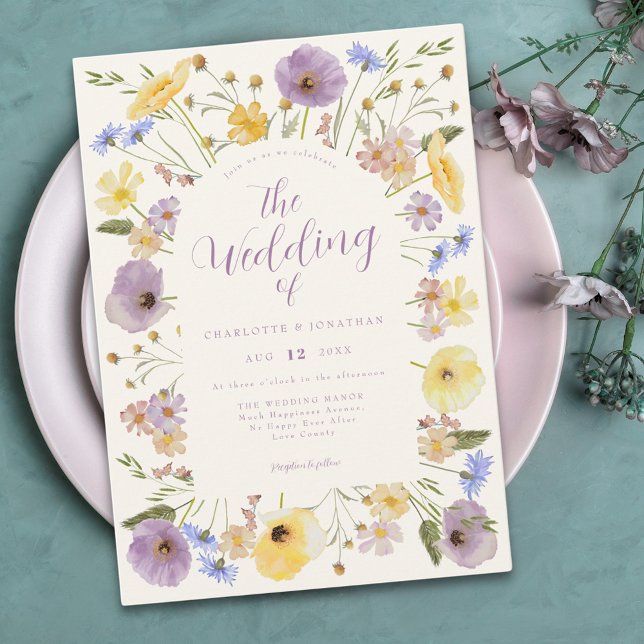 Boho Wildflower Pastel Wedding Invitation (Colorful boho wildflower elegant wedding invitation )