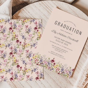 Boho Wildflower Pattern Blush Graduation Party Invitation