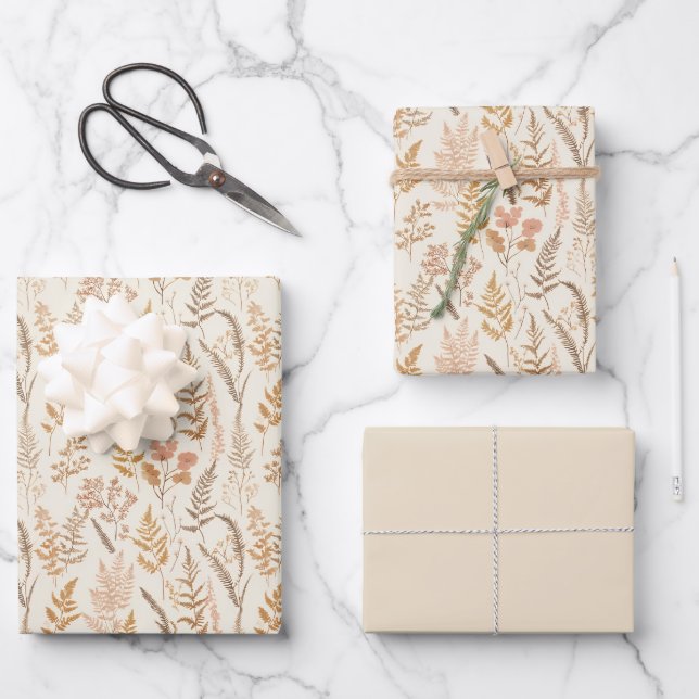 Boho Wildflower Pattern Elegant Wrapping Paper Set (Front)