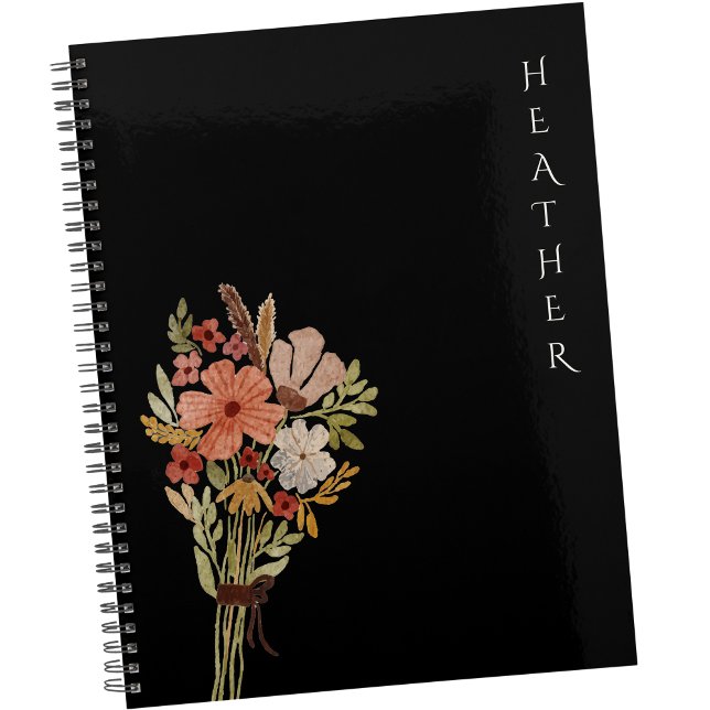 Boho Wildflower Personalized Black Gift for Her Planner (Creator Uploaded)